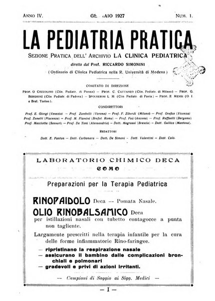 La pediatria pratica sezione pratica dell'archivio La clinica pediatrica