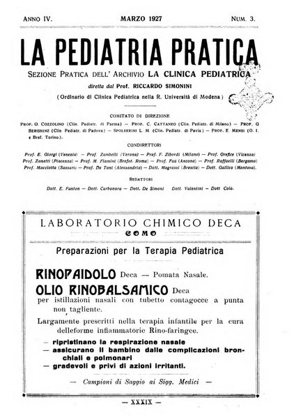 La pediatria pratica sezione pratica dell'archivio La clinica pediatrica