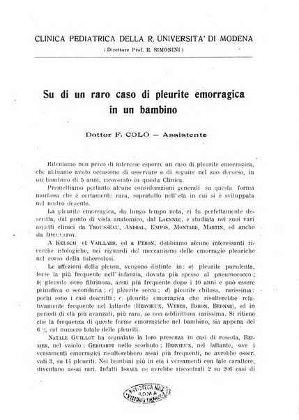 La pediatria pratica sezione pratica dell'archivio La clinica pediatrica