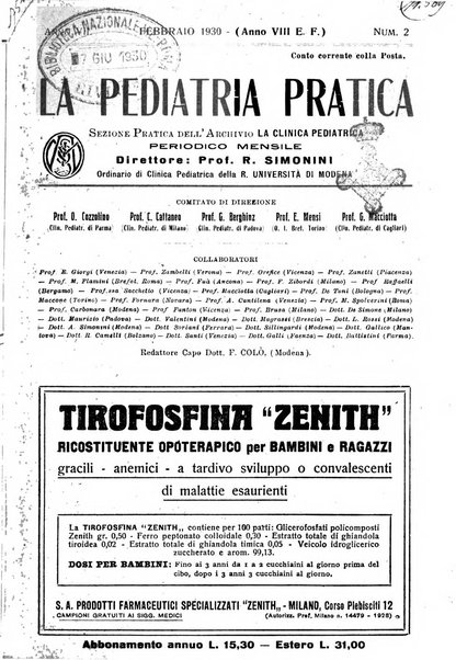 La pediatria pratica sezione pratica dell'archivio La clinica pediatrica