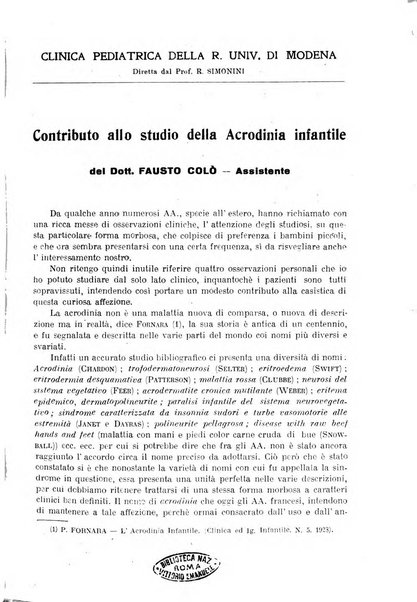 La pediatria pratica sezione pratica dell'archivio La clinica pediatrica