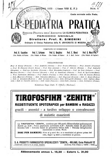 La pediatria pratica sezione pratica dell'archivio La clinica pediatrica