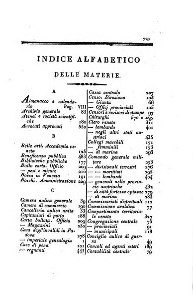 Almanacco per le provincie soggette all'Imp. Regio Governo di Venezia per l'anno ...