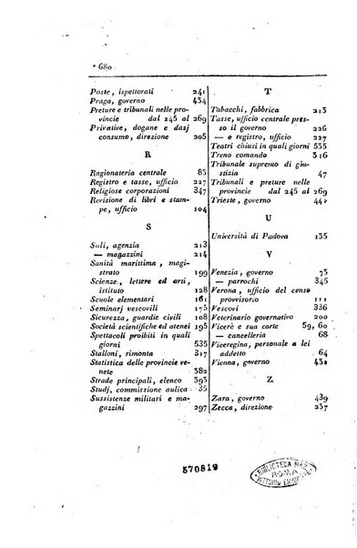 Almanacco per le provincie soggette all'Imp. Regio Governo di Venezia per l'anno ...