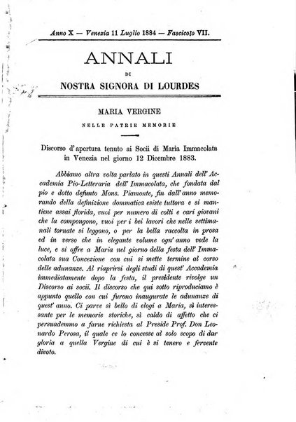 Annali di Nostra signora di Lourdes