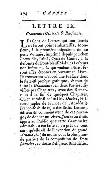 L'annee litteraire ou Suite des lettres sur quelques ecrits de ce temps