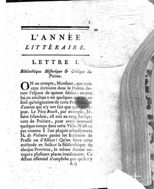 L'annee litteraire ou Suite des lettres sur quelques ecrits de ce temps