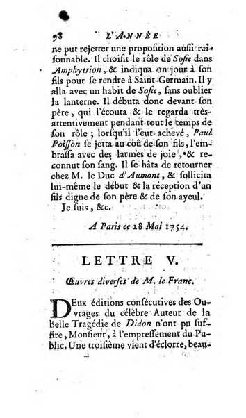 L'annee litteraire ou Suite des lettres sur quelques ecrits de ce temps