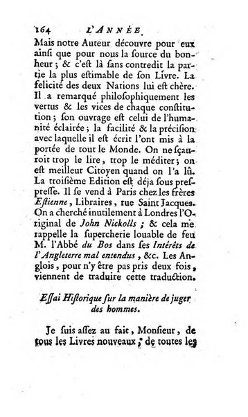 L'annee litteraire ou Suite des lettres sur quelques ecrits de ce temps