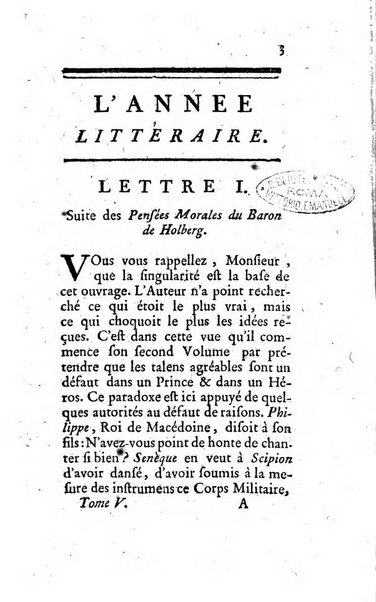 L'annee litteraire ou Suite des lettres sur quelques ecrits de ce temps