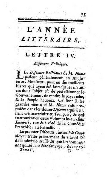 L'annee litteraire ou Suite des lettres sur quelques ecrits de ce temps