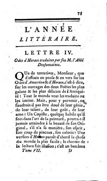 L'annee litteraire ou Suite des lettres sur quelques ecrits de ce temps