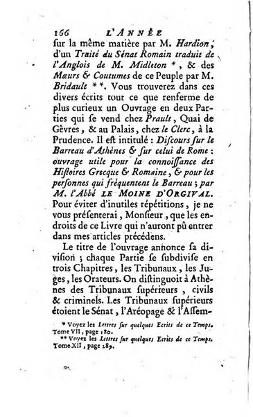 L'annee litteraire ou Suite des lettres sur quelques ecrits de ce temps