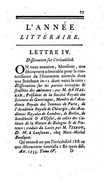 L'annee litteraire ou Suite des lettres sur quelques ecrits de ce temps