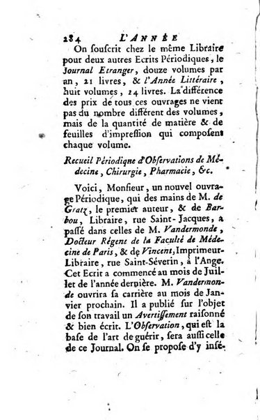 L'annee litteraire ou Suite des lettres sur quelques ecrits de ce temps