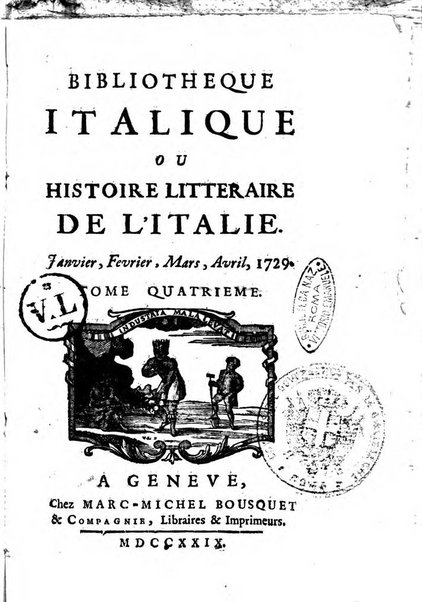 Bibliotheque italique ou histoire litteraire de l'Italie