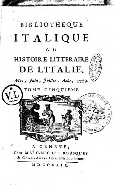 Bibliotheque italique ou histoire litteraire de l'Italie