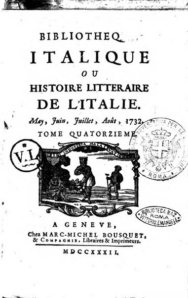 Bibliotheque italique ou histoire litteraire de l'Italie