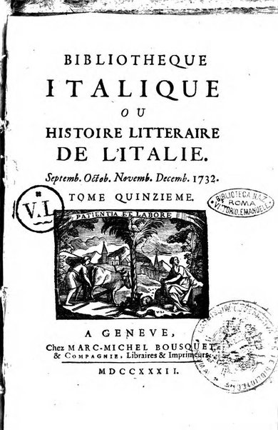 Bibliotheque italique ou histoire litteraire de l'Italie