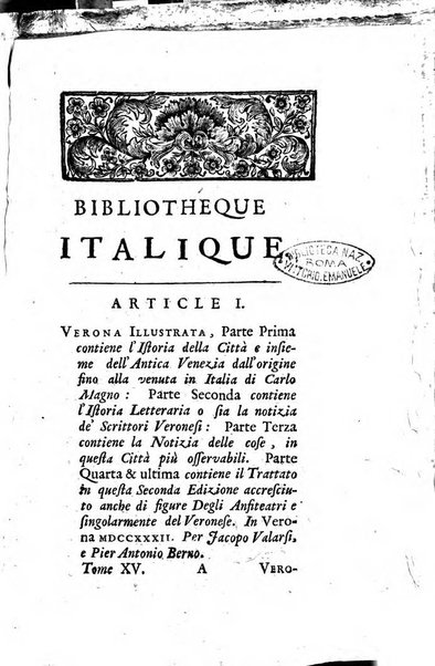 Bibliotheque italique ou histoire litteraire de l'Italie