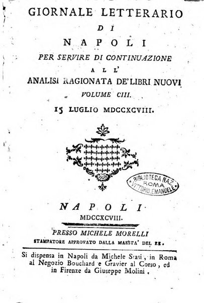 Giornale letterario di Napoli per servire di continuazione all'Analisi ragionata de' libri nuovi