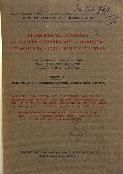 Giurisprudenza comparata di diritto commerciale, marittimo, aeronautico, industriale e d'autore