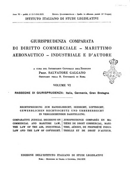 Giurisprudenza comparata di diritto commerciale, marittimo, aeronautico, industriale e d'autore