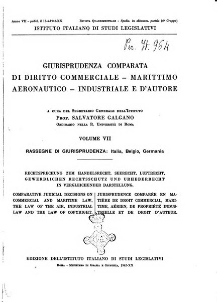 Giurisprudenza comparata di diritto commerciale, marittimo, aeronautico, industriale e d'autore