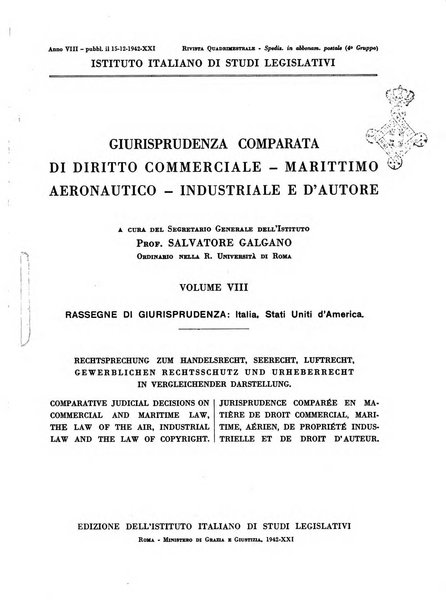 Giurisprudenza comparata di diritto commerciale, marittimo, aeronautico, industriale e d'autore