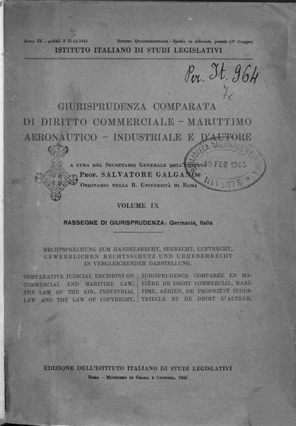 Giurisprudenza comparata di diritto commerciale, marittimo, aeronautico, industriale e d'autore