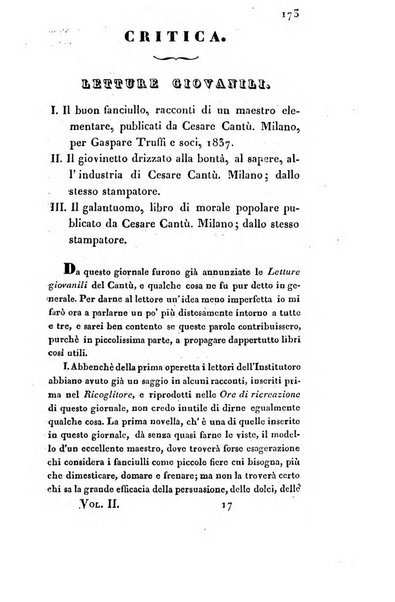 L'istitutore elementare giornale dedicato ai maestri ed ai padri di famiglia