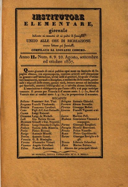 L'istitutore elementare giornale dedicato ai maestri ed ai padri di famiglia