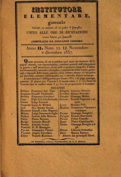 L'istitutore elementare giornale dedicato ai maestri ed ai padri di famiglia