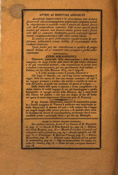 L'istitutore elementare giornale dedicato ai maestri ed ai padri di famiglia