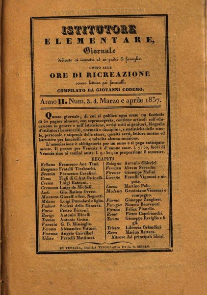 L'istitutore elementare giornale dedicato ai maestri ed ai padri di famiglia