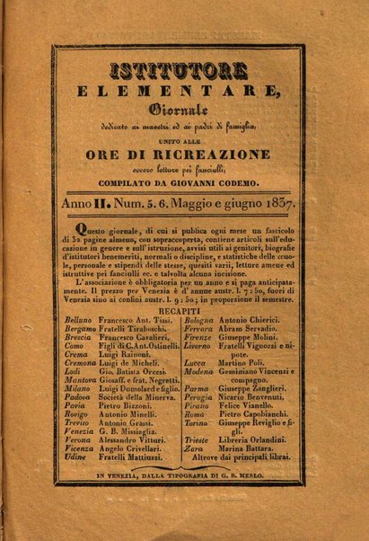 L'istitutore elementare giornale dedicato ai maestri ed ai padri di famiglia