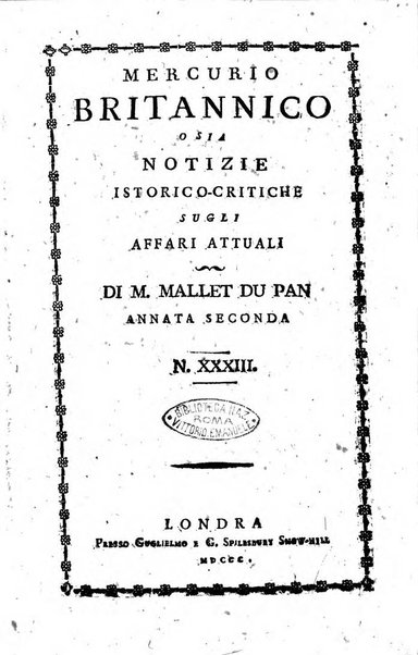 Mercurio britannico ossia notizie istorico-critiche sugli affari attuali