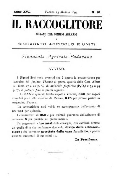 Il raccoglitore giornale agrario padovano