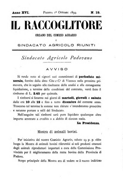 Il raccoglitore giornale agrario padovano