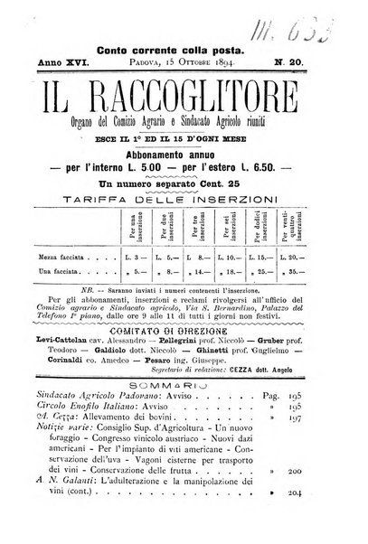 Il raccoglitore giornale agrario padovano