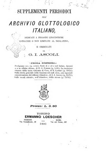 Archivio glottologico italiano. Supplementi