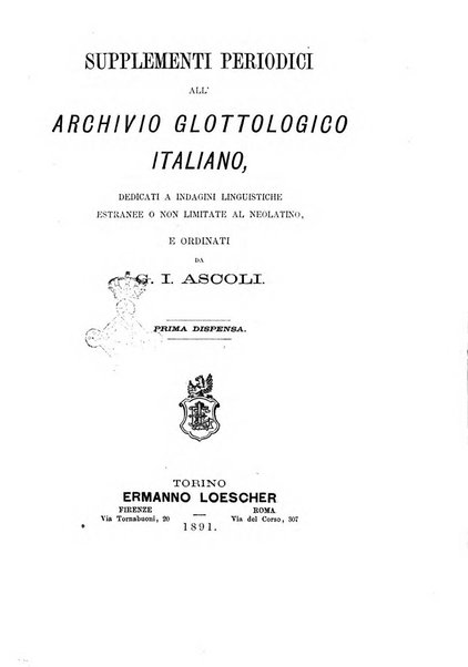 Archivio glottologico italiano. Supplementi