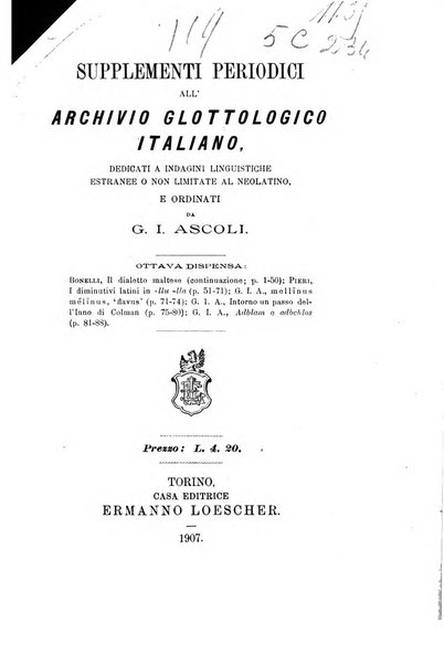 Archivio glottologico italiano. Supplementi