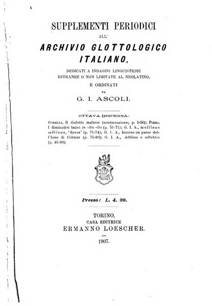 Archivio glottologico italiano. Supplementi