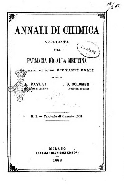 Annali di chimica applicata alla farmacia ed alla medicina