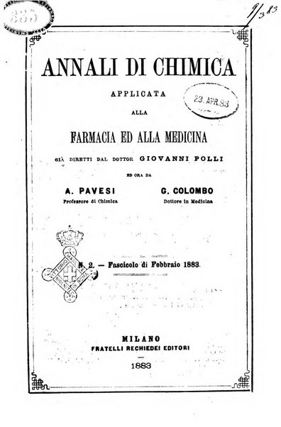 Annali di chimica applicata alla farmacia ed alla medicina