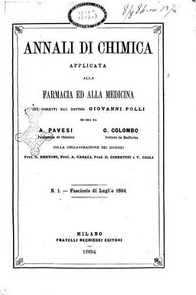 Annali di chimica applicata alla farmacia ed alla medicina