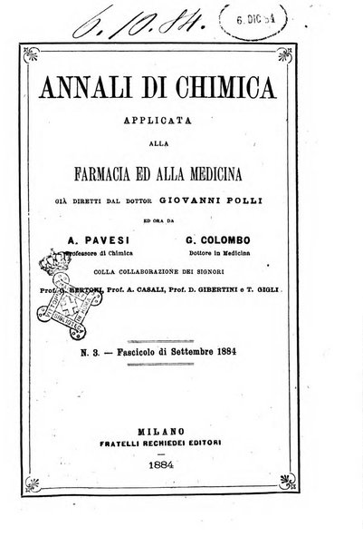 Annali di chimica applicata alla farmacia ed alla medicina