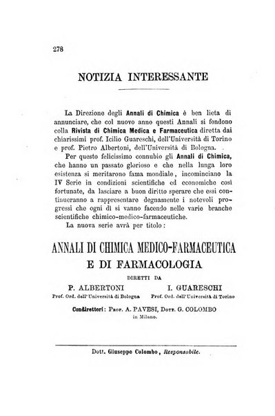 Annali di chimica applicata alla farmacia ed alla medicina