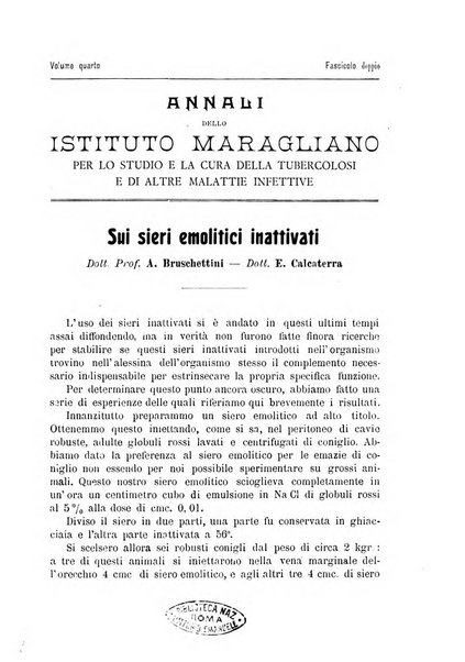 Annali dell'Istituto Maragliano per lo studio e la cura della tubercolosi e di altre malattie infettive